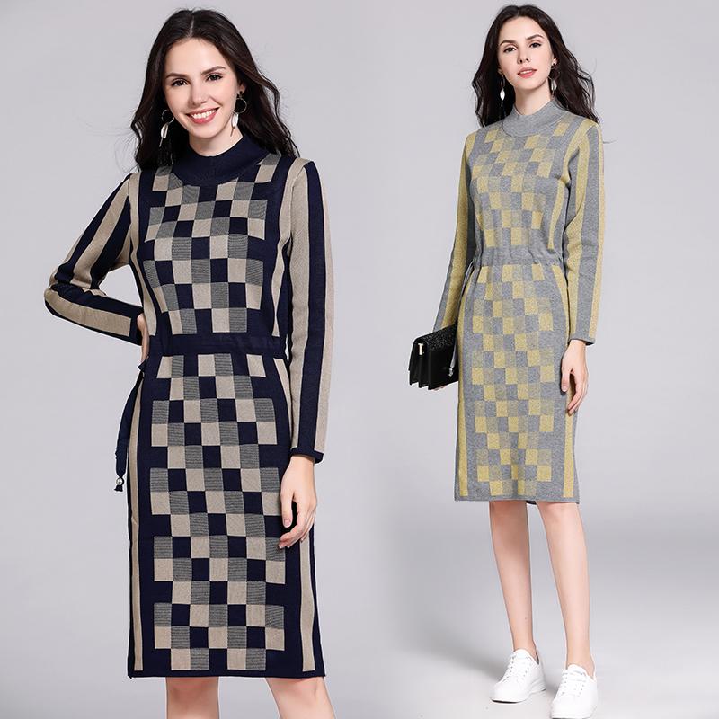 

New Elegant Fashion Women Knitted Elastic Slim Tunic Sweater Dress Office Lady Long Sleeve Dresses Clothing, Gray