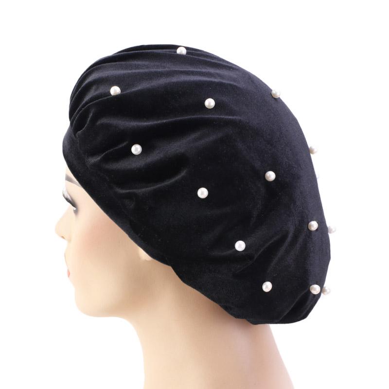 

Fashion Muslim Women Wide Velvet Bonnet Sleep Turban Hat Cancer Chemo Beanies Cap Headwrap Headwear Hair Accessories, Yellow