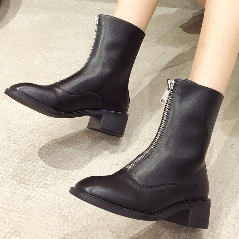 

Front Zipper Short Boots Women Autumn And Winter New British Style Wild Black Boots High Quality Women Dropship1