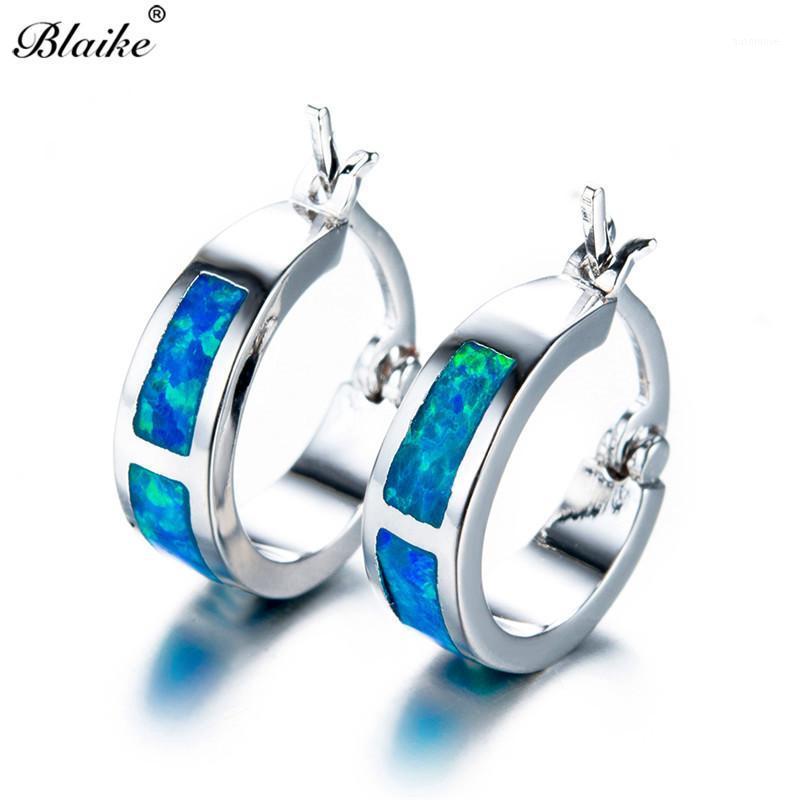 

Blaike Silver Color Blue Fire Opal Hoop Earrings For Women Vintage Fashion Jewelry Birthstone Hoops Earring Gifts1
