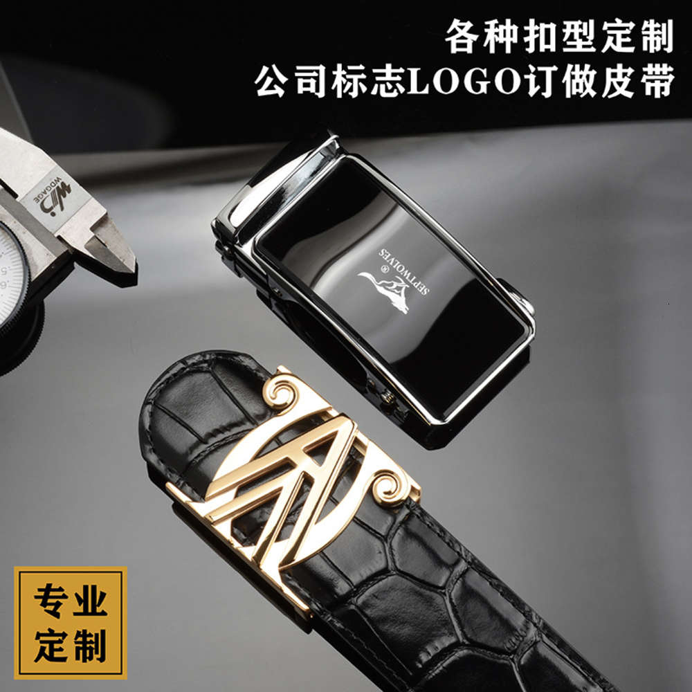 

Belt gift customized stainless steel buckle alloy automatic buckle smooth buckle leather belt customized, Black