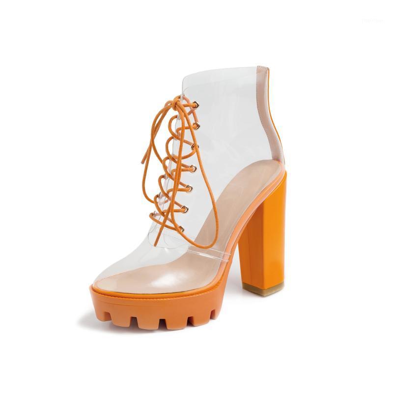 

MKKHOU Fashion Short Boot Women 2020 New Winter TPU Transparent Candy Color Thick-soled Waterproof Platform 13cm High Heel Boots1, Apricot