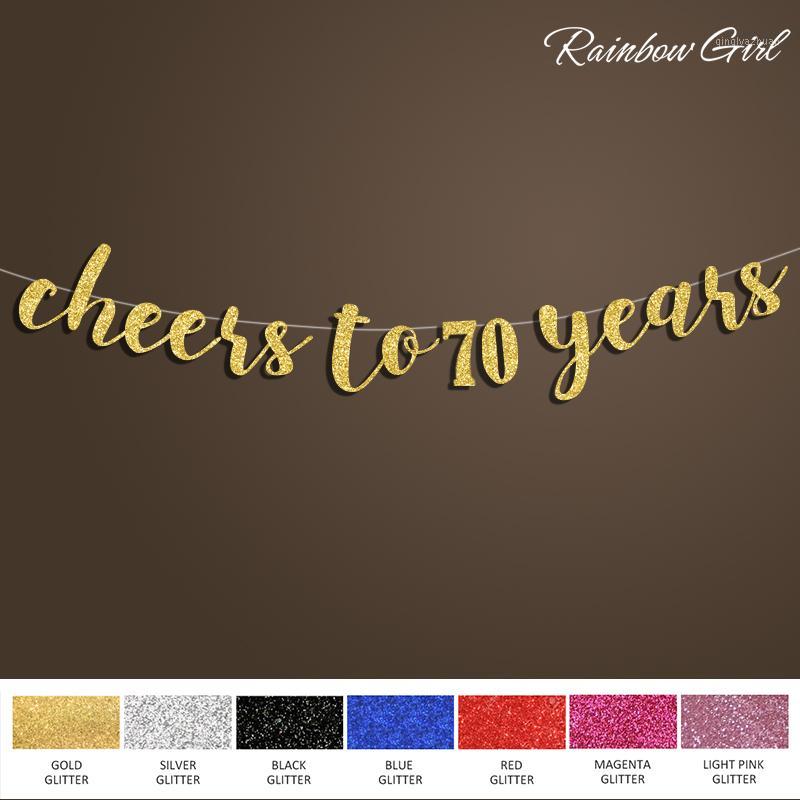 

Many Colors Glitter Photo Prop Bar Decor-Cheers to 70 Years Banner,Happy 70th Birthday/Anniversary Party Decorations Supplies1