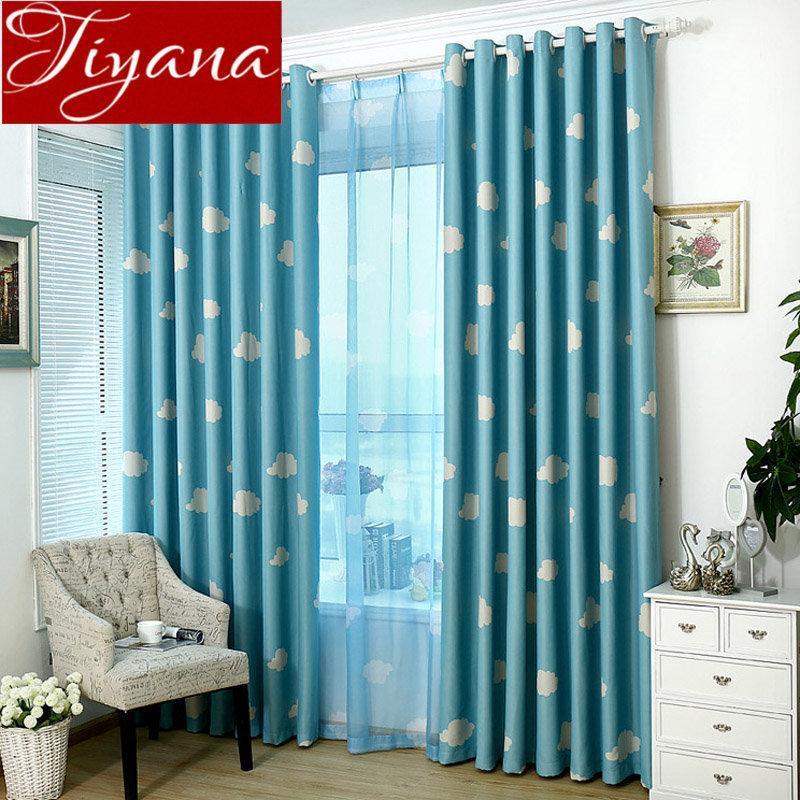 

Cloud Curtain for Kid Baby Room Window Bedroom Print Voile Cartoon Sheer Fabrics Drapes Blue Modern Living Room T&125 #301, Tulle