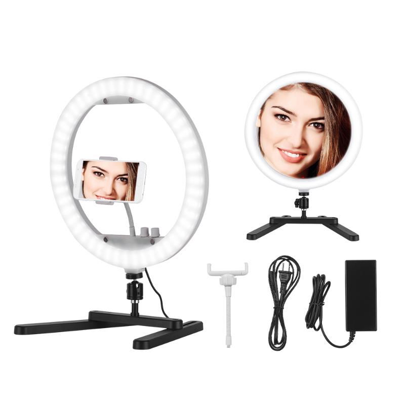 

13" Selfie Desktop LED Ring Light 30W Fill Light 3200K-5600K+Mirror Table Bracket Lighting Kit for Vlog Live Video Makeup