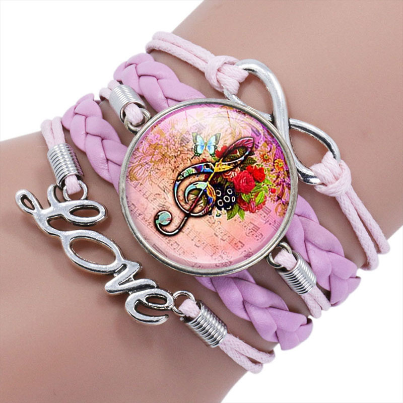 

Music Note Glass Cabochon Charm Braided Multi Layer Bracelets Men Women Fashion Music Leather Bangle Gifts Jewelry