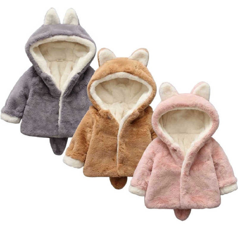 

2021 New Winter Baby Girls Clothes Faux Fur Fleece Coat Pageant Warm Snowsuit 0-5y Kids Rabbit Hooded Jacket Outerwear 3 Color Igiq, Pink