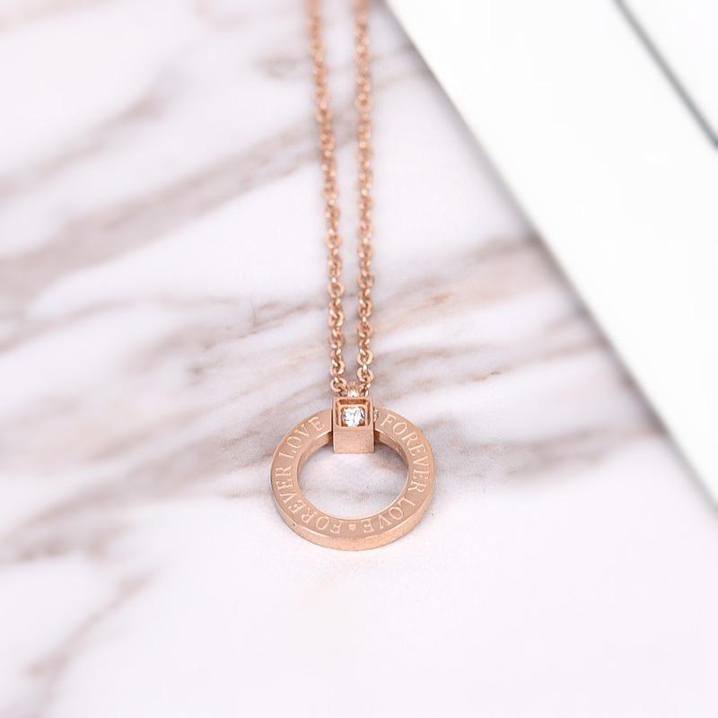 

YUN RUO Fashion Zirconia Froever Love Pendant Necklace for Woman Stainless Steel Jewelry Gift Rose Gold Never Fade Dropship 2021