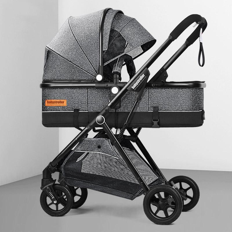 

Strollers# High Landscape 2 In 1 Baby Stroller Ultra Light Carriage Folding Seated Reclining -absorbing Pocket For Born1