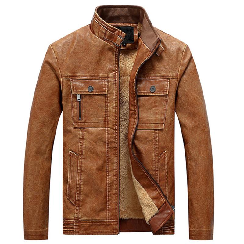 

Men's Stand Collar Faux PU Leather Jacket Regular Wearable Solid Colored Daily Long Sleeve Comfortable Breathable Windbreaker, Black