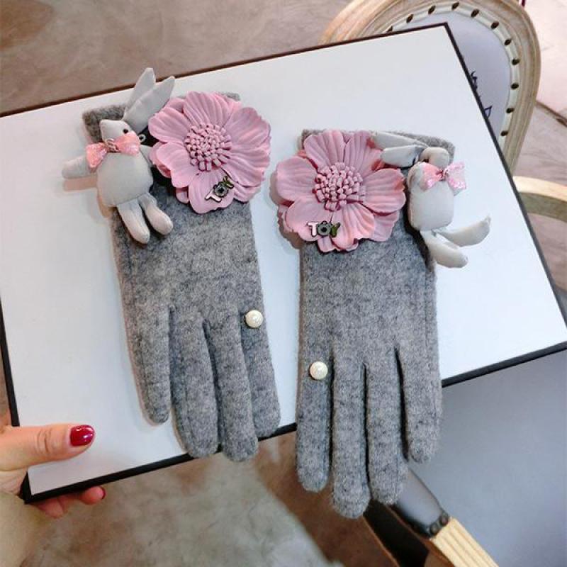 

Fashion Lovely Toy Flower Women Winter Cashmere Gloves Thicken Warm Mitten Touch Screen Gloves Lady Driving AGL122