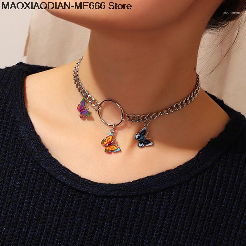 

European New Style Jewelry Ladies Colorful Butterfly Necklaces Women Thick Clavicle Chain Loop Choker Necklace For Girls1