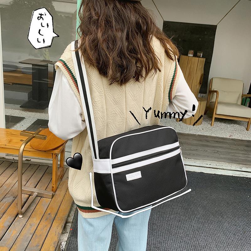 

Top New Casual College Student Book Bag Waterproof Oxford Messenger Bag Women Striped Crossbody Bags Large Capacity Computer, Black
