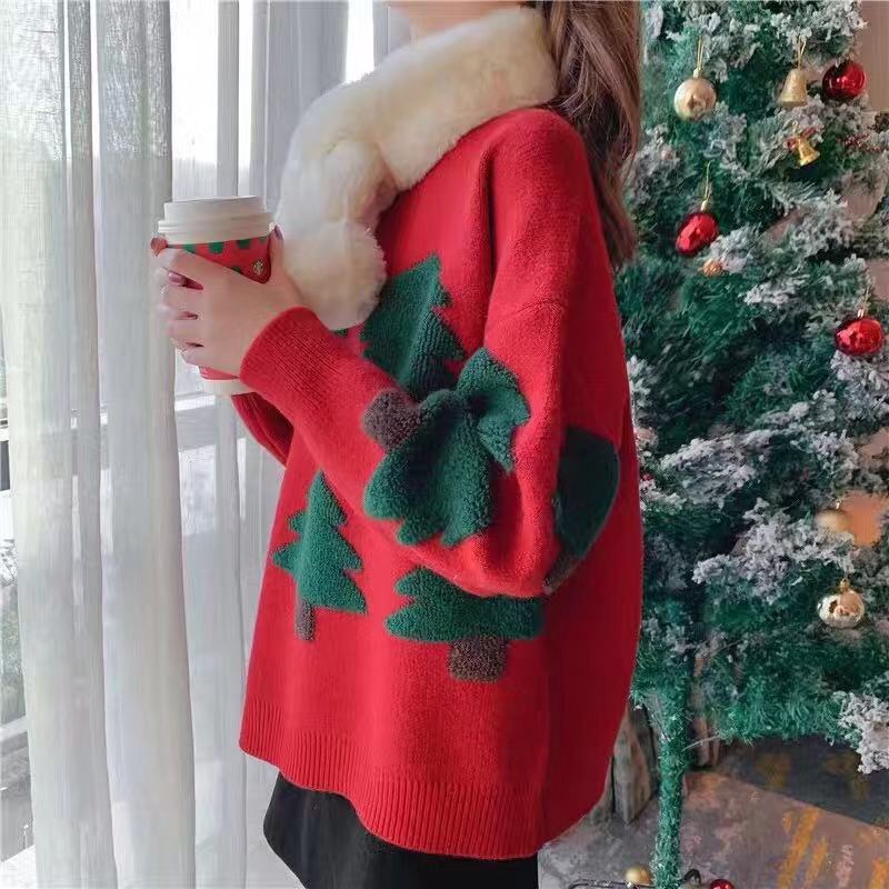 

Christmas New Sweater Women's Pullover Korean Winter Red Sweater Shirt Women 201130