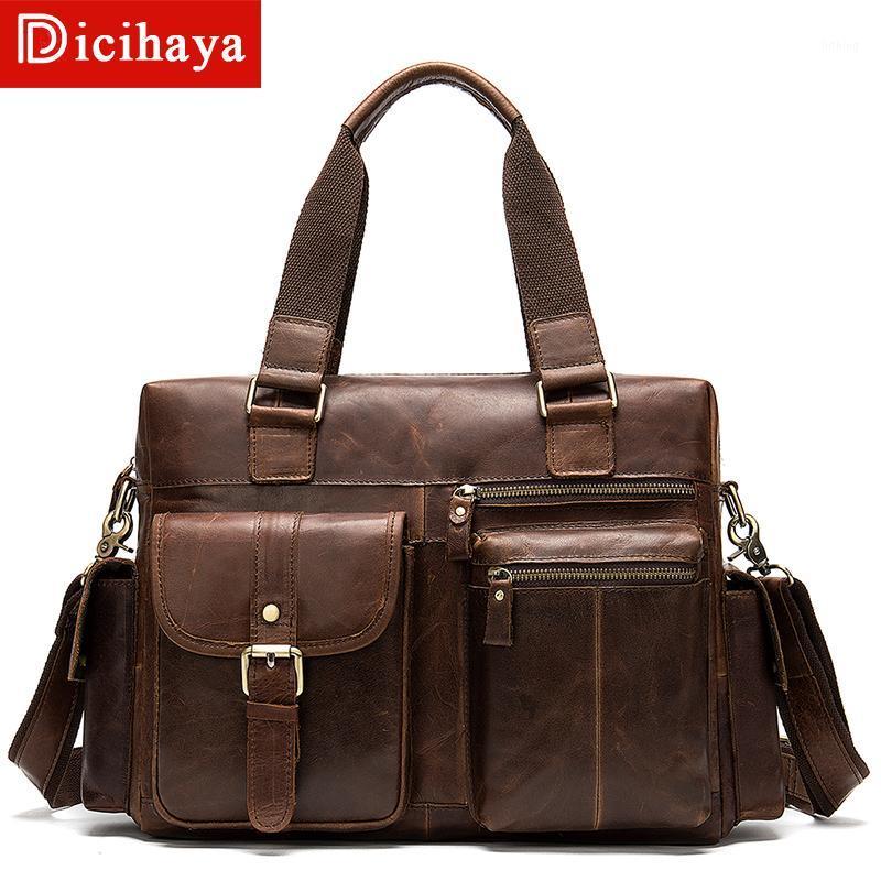 

DICIHAYA Retro Genuine Leather Cowhide Large-capacity One-shoulder Handbag Horizontal Outdoor Business Travel Hand Luggage Bag1, Brown