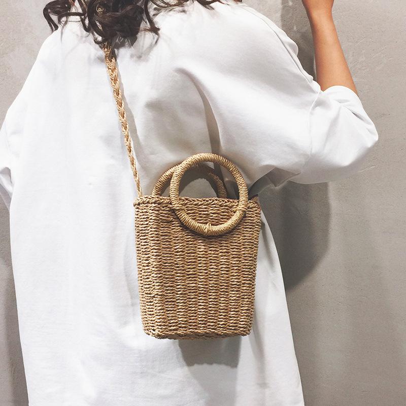 

2020 Multi style Straw Bag Handmade summer woven women shoulder bag fashionable and versatile personalized messenger single sho, Sky blue