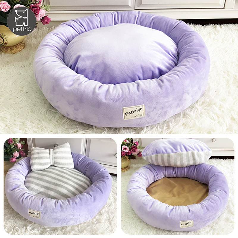 

Dog Bed Round Dog Beds Bedding Large Pet Bed Korean Cat Nest of Crystal Velvet with Bowknot, Multi color