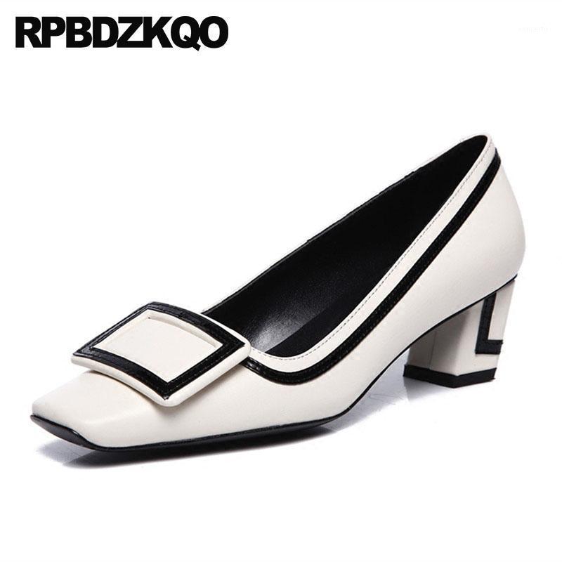 

high heels metal size 4 34 black work shoes women leather thick pumps customized luxury medium genuine square toe 2020 beige1, Beige