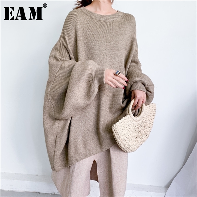 

[EAM] Oversized Gray Knitting Sweater Loose Fit Round Neck Long Sleeve Women Pullovers New Fashion Autumn Winter 1Y190 201030, Pink color