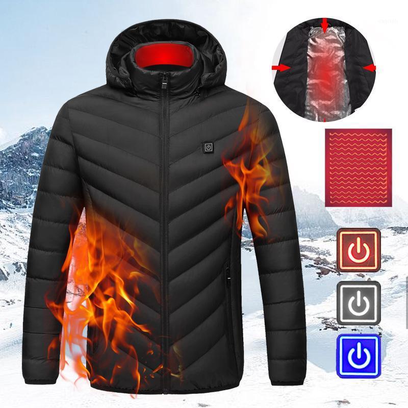 

USB Charging Hooded Cotton Coat Heated Jacket Washable Electric Heating Clothes Warmer Outdoor Camping Hiking Hooded Sportswear1, Black