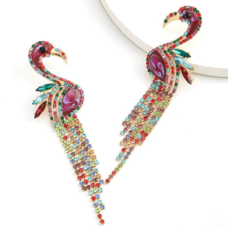 

Fashion Cute Bird Long Tassel earring Colorful Crystal Metal Earrings New Jewelry Accessories For Women