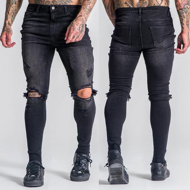 Nouvelle Arrivée Hommes déchiré Jeans Hommes Hommes Jeans Mode Hommes Denim Jeans Slim Pantalons droits Black
