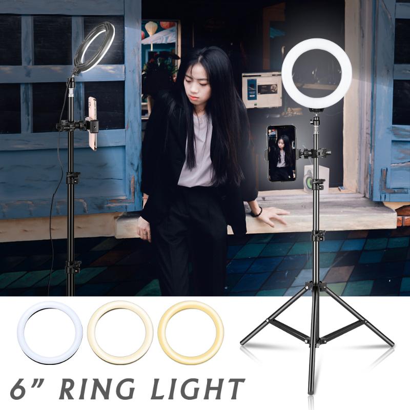 

6 inch Dimmable Cold Warm LED Studio Camera Ring Light Photo Phone Video Light Lamp With Tripods Ring Table Fill For