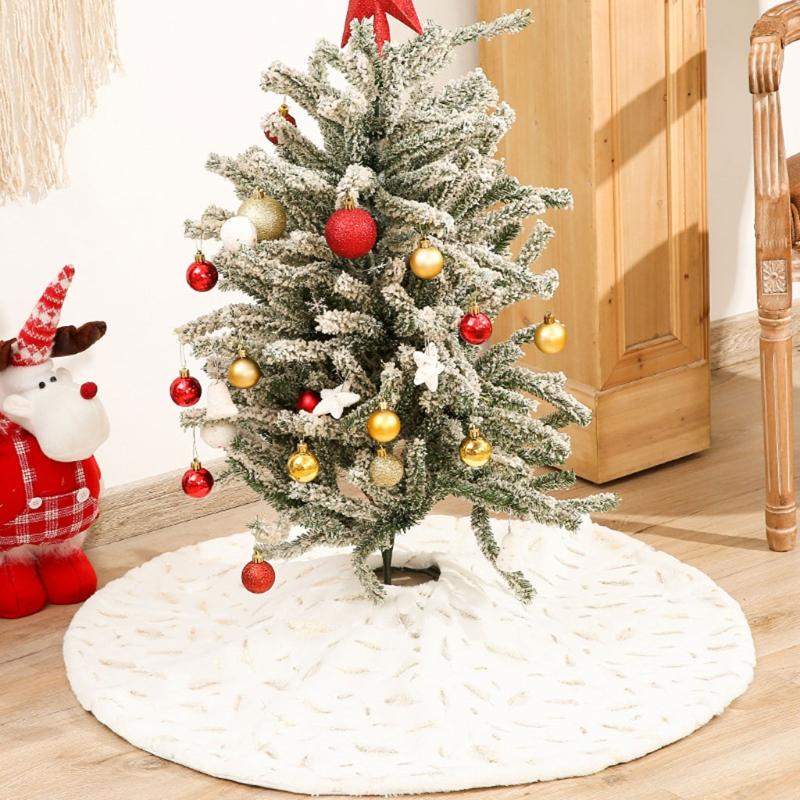 

90/122cm Christmas Tree Skirt Bronzing Feather Ornament Floor Mat Xmas Decor M68E