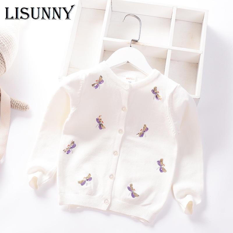 

Girls Cardigan Sweater 2020 Autumn New Western Style Kids Sweater Sequined Children's Jacket Baby Winter Clothes Lolita Style, White