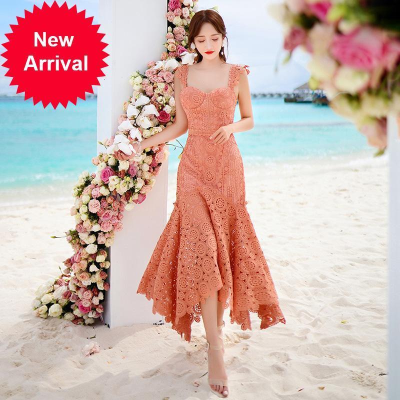 

New High 2021 Quality Women Will See New Slingshot Ribbon Top Mermaid Tube Dressed Fine Beach Irregular Dress 1UJV, Blue