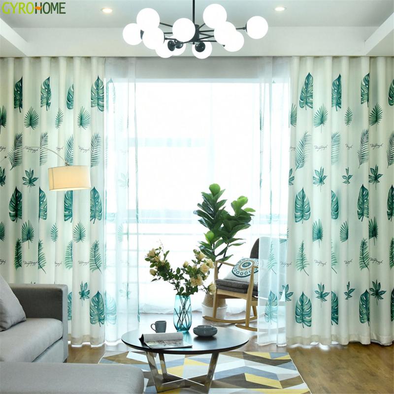 

Nordic Palm Printed Blackout Curtains for Living Room Green Leaves Tree Tulle Veil Liner Cortinas, Green tulle