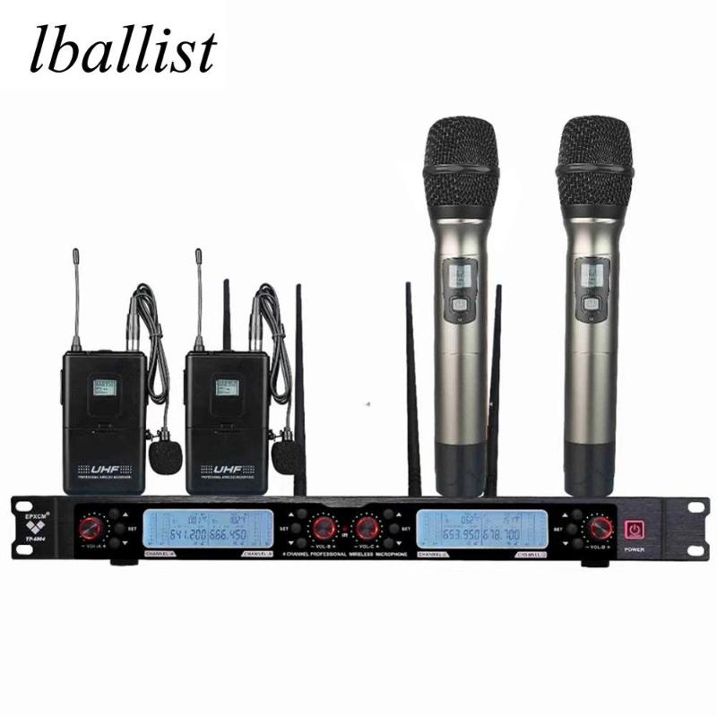 

lballist Professional Wireless UHF Microphone System 4 Microphones Transmitters+LCD Receivers