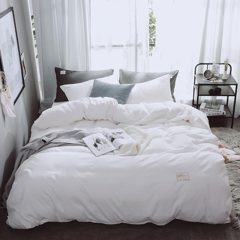 

Soft Washed Concise Bedding Set A/B Double-sided Bedlinen  Full Queen King Duvet Cover Bed Sheet Adult Solid Color Bedclothe, 07