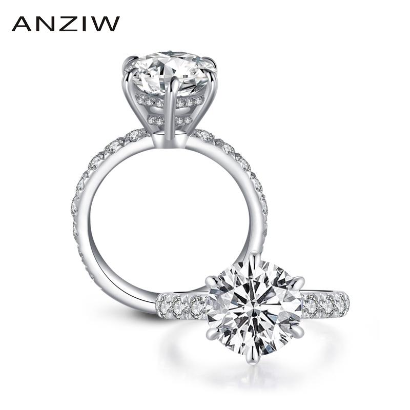 

Cluster Rings ANZIW 925 Sterling Silver 3.5 Round Engagement Halo For Women Jewelry Anillos Plata Para Mujer Gift