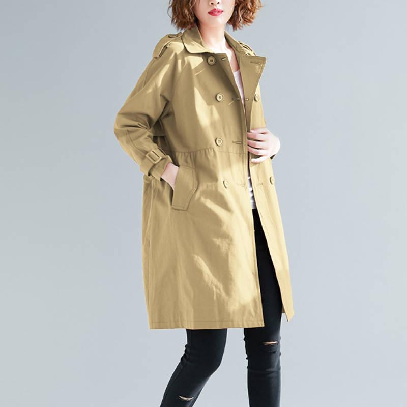 

2020 New Spring Autumn Woman Korean Loose Plus Size High Waist Mid-Long Trench Coat Female Casual Double Breasted Outerwear R117, Hong se