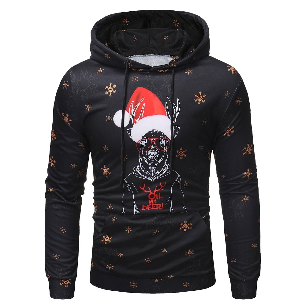

New fashion Christmas style winter Sweatshirt red Xmas cap deer temporary printed men's long sleeve Asian hat, Wx08