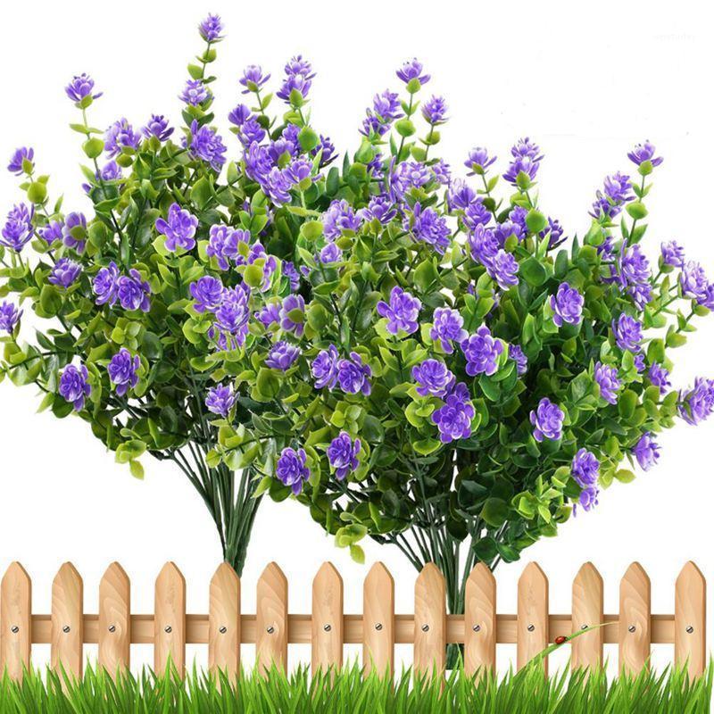 

4pcs Fake Plants Artificial Greenery Shrubs Eucalyptus Branches with Purple Baby's Breath Flower Plastic Bushes House Office Gar1