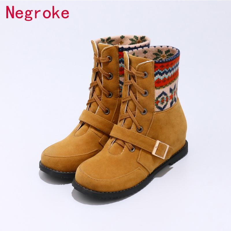 

New Women Boots Suede Snow Boots Female Lace Up Winter Women Ankle Botas Mujer Winter Shoes Woman Plus Size 431, Black