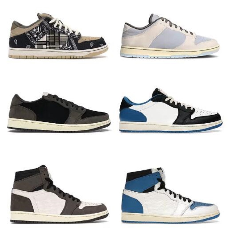 

men women 1s low basketball shoes jumpman 1 Cactus Jack Game Royal Black White Grey Light Smoke Paint Drip Reverse Bred mens trainers sports sneakers, Color 30
