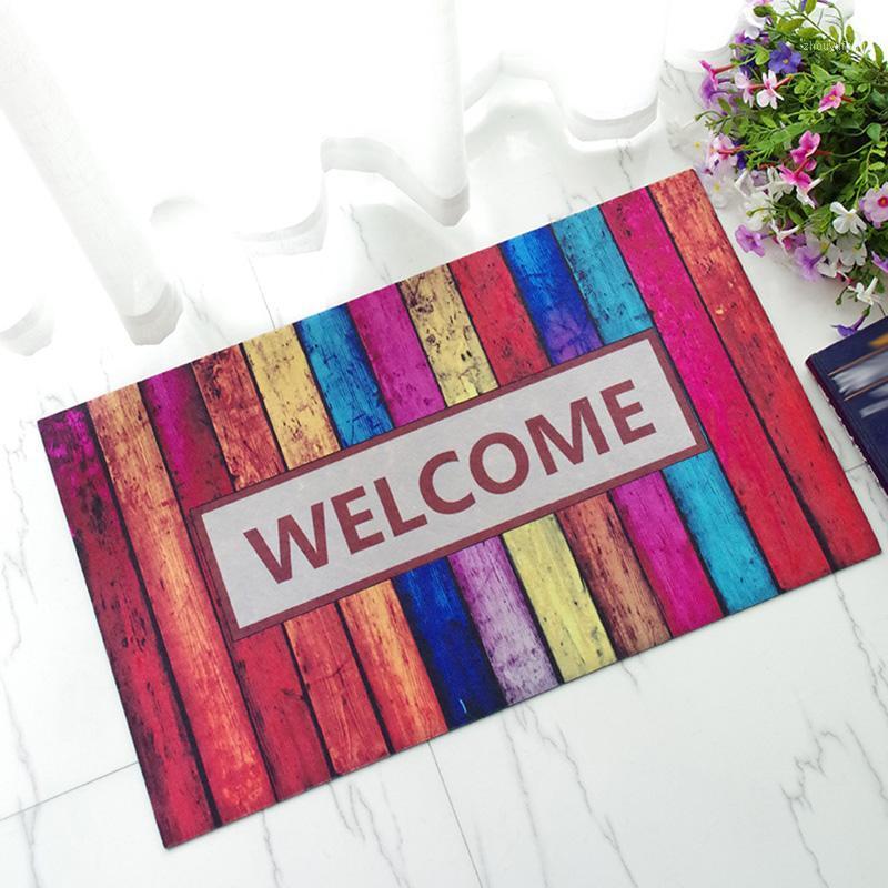 

Carpets Colorful Welcome Front Entrance Doormat Stripe Printed Bathroom Kitchen Carpet Floor Mats For Living Room Anti-Slip Rug 45x75cm