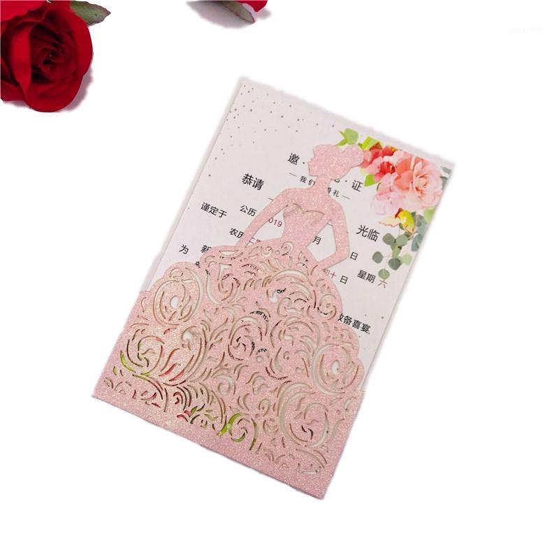 

10pcs Gold Silver/Rose red/Pink Glitter Paper Princess laser cut wedding invitation cards 4 Girls' birthday brides1