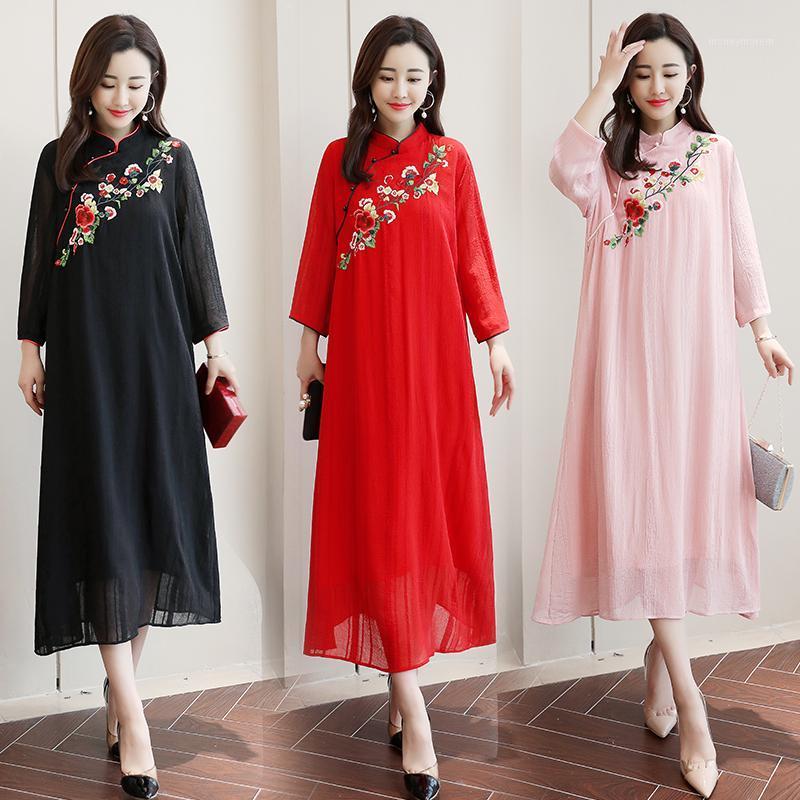 

Women Modern Cheongsam Party Dresses Qipao traditional oriental Clothing embroidered flower vietnam Aodai Elegant Slim Long gown1