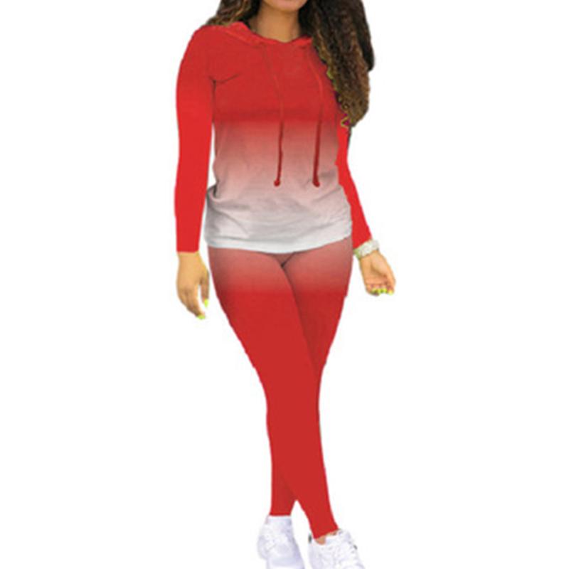 

Casual Tracksuit Women 2 Piece Set Gradient Long Sleeve Sweatshirt High Waist Pants Leggings Fashion Lounge Wear Outfits, Red