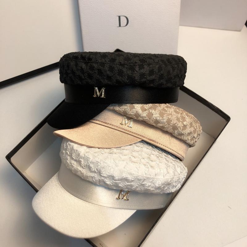 

Stingy Brim Hats Fall Octagonal For Women Plaid M Letter Cotton Wrinkle Sailor Caps Ladies Sun Hat Visors Sboy Female Berets, White