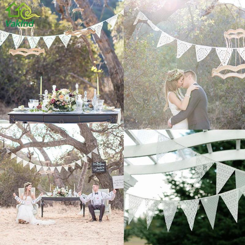 

3.2M 11 Flag White Lace Fabric Banner Pennant Wedding Flag Bunting Decor Party Birthday Garland Wedding Home Decoration