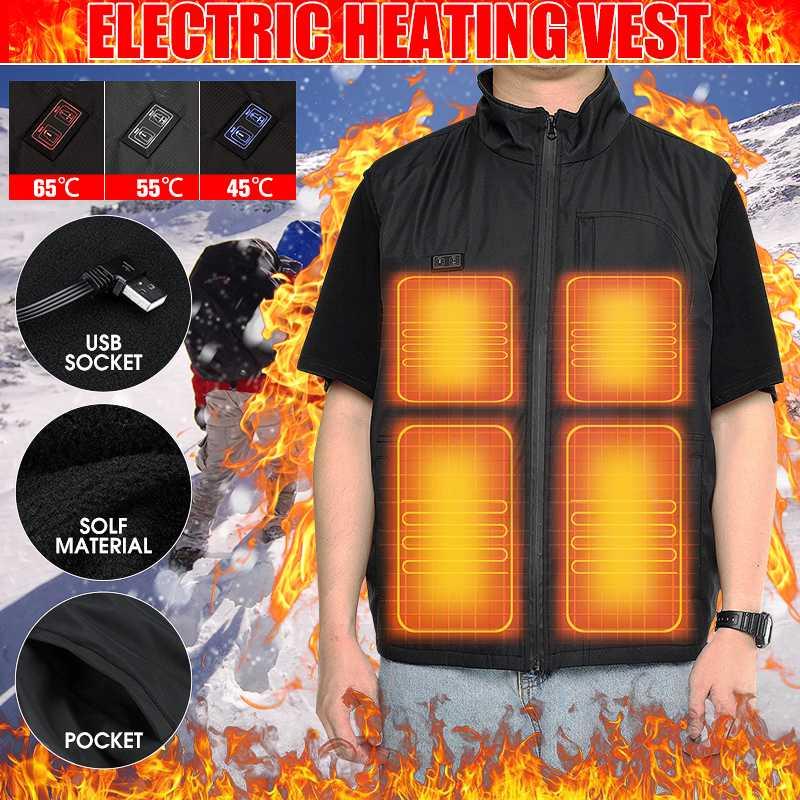 

3 Gear Heated Vest Jacket USB Men Winter Electrical Heated Sleevless Jacket Outdoor Fishing Hunting Waistcoat Hiking Vest Warm, As pic