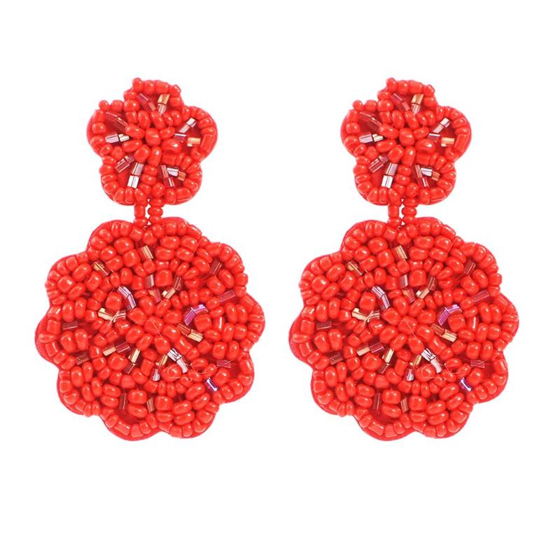 

MANILAI Bohemian Beaded Dangle Earrings For Women Handmade Beads Flower Statement Drop Earrings Jewelry Red Black White