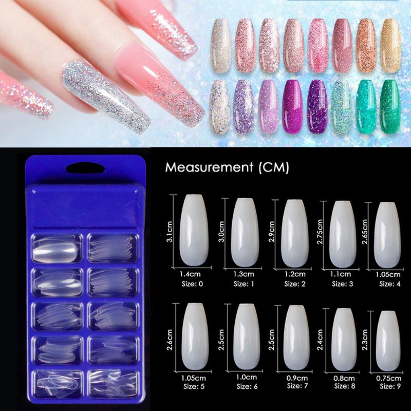 

100 PCS Per Box Long Ballet Ballerina False Nails Tips Full Cover Coffin Fake Nails Manicure Acrylic Nail Art Salon Tools, Transparent
