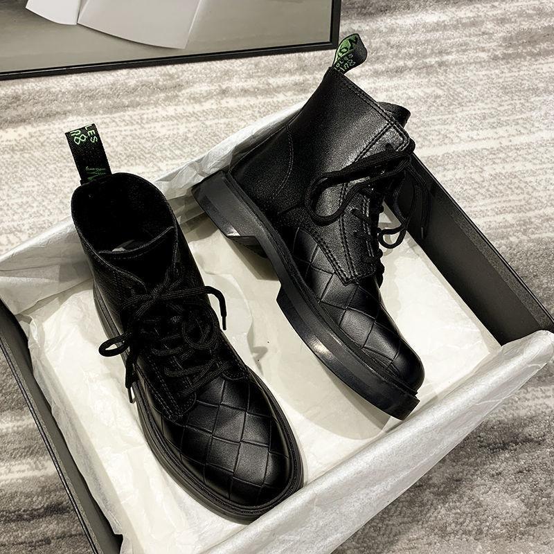 

New All-match Autumn Breathable Motorcycle Short Boots Leather Black Riding Boots Female British Style Fashionable1, Tail green