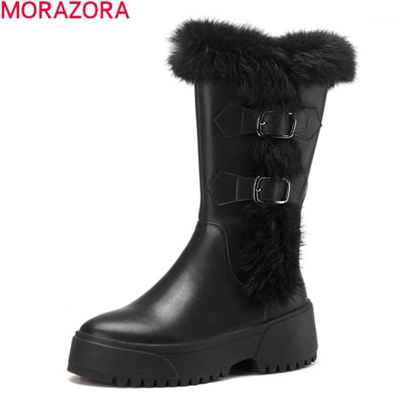 

MORAZORA 2020 High quality mid calf boots comfortable square heels round toe ladies shoes winter keep warm women boots1, Black